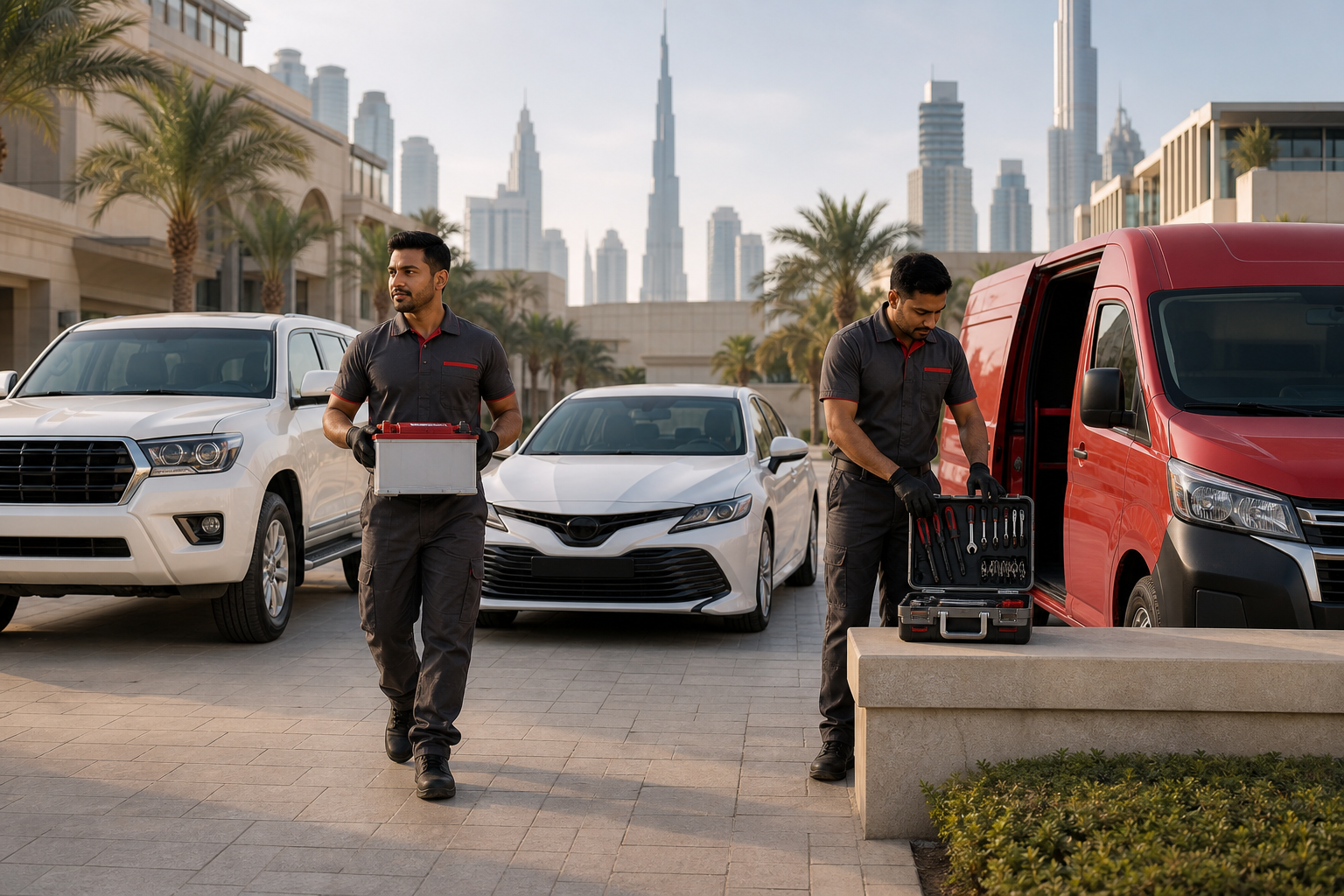 Meydan Car Battery Service mobile team with service vehicles