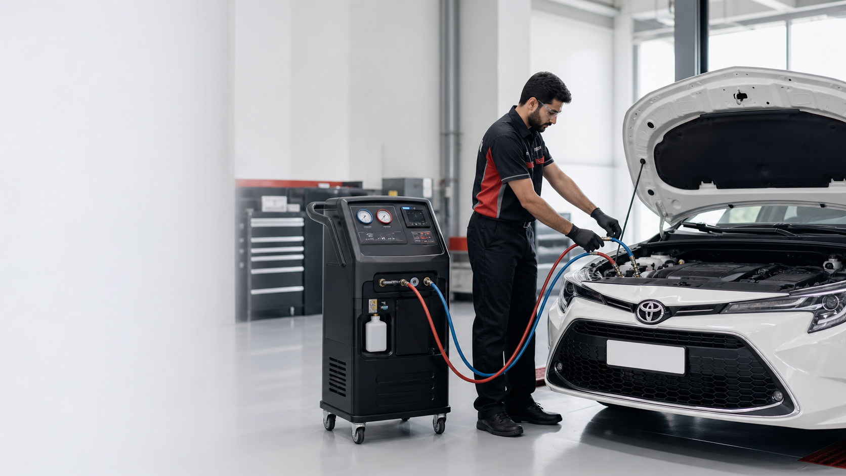 AC Gas Refilling service in a workshop near Meydan, Dubai