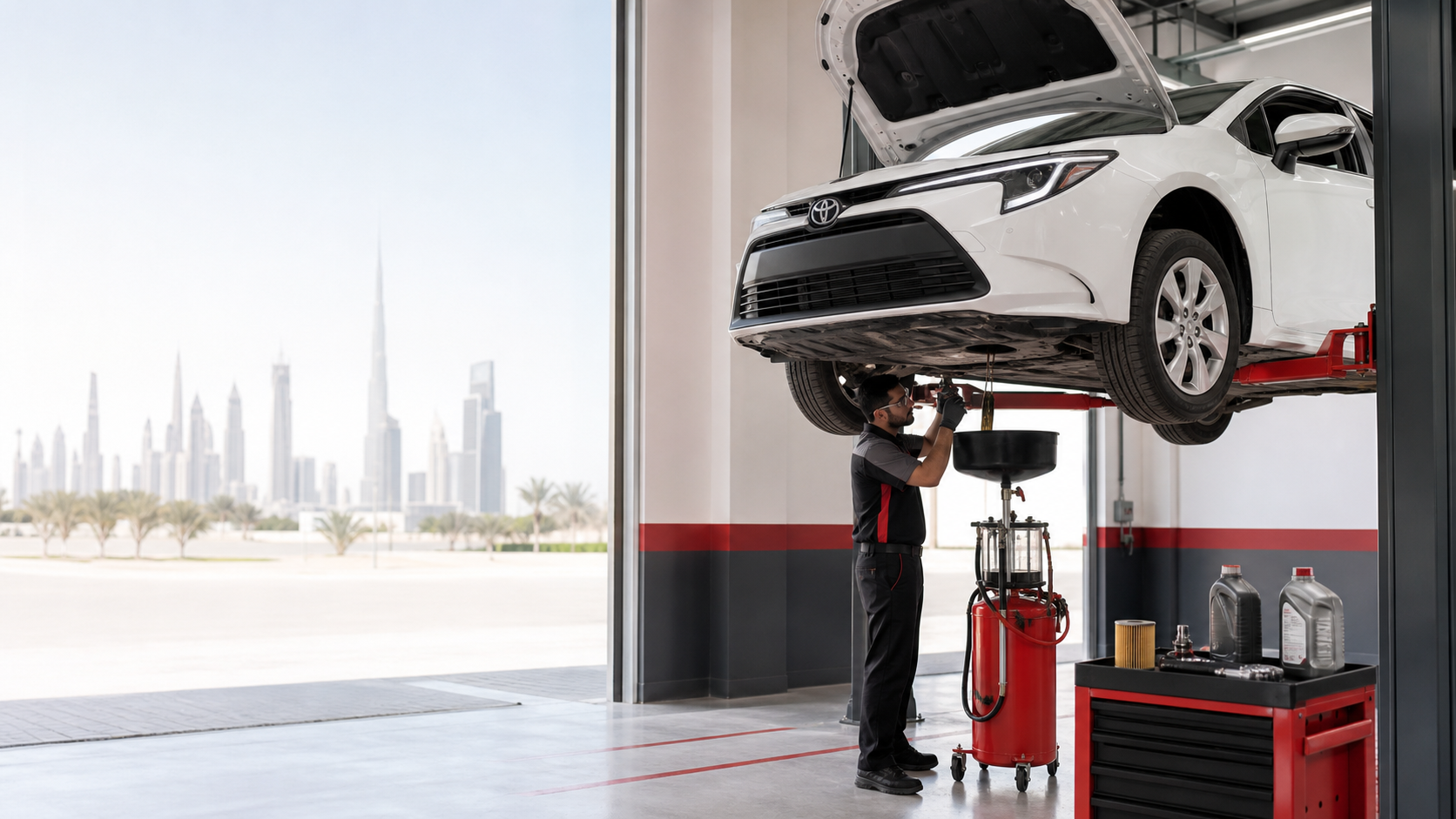 Oil Change service in a workshop near Meydan, Dubai