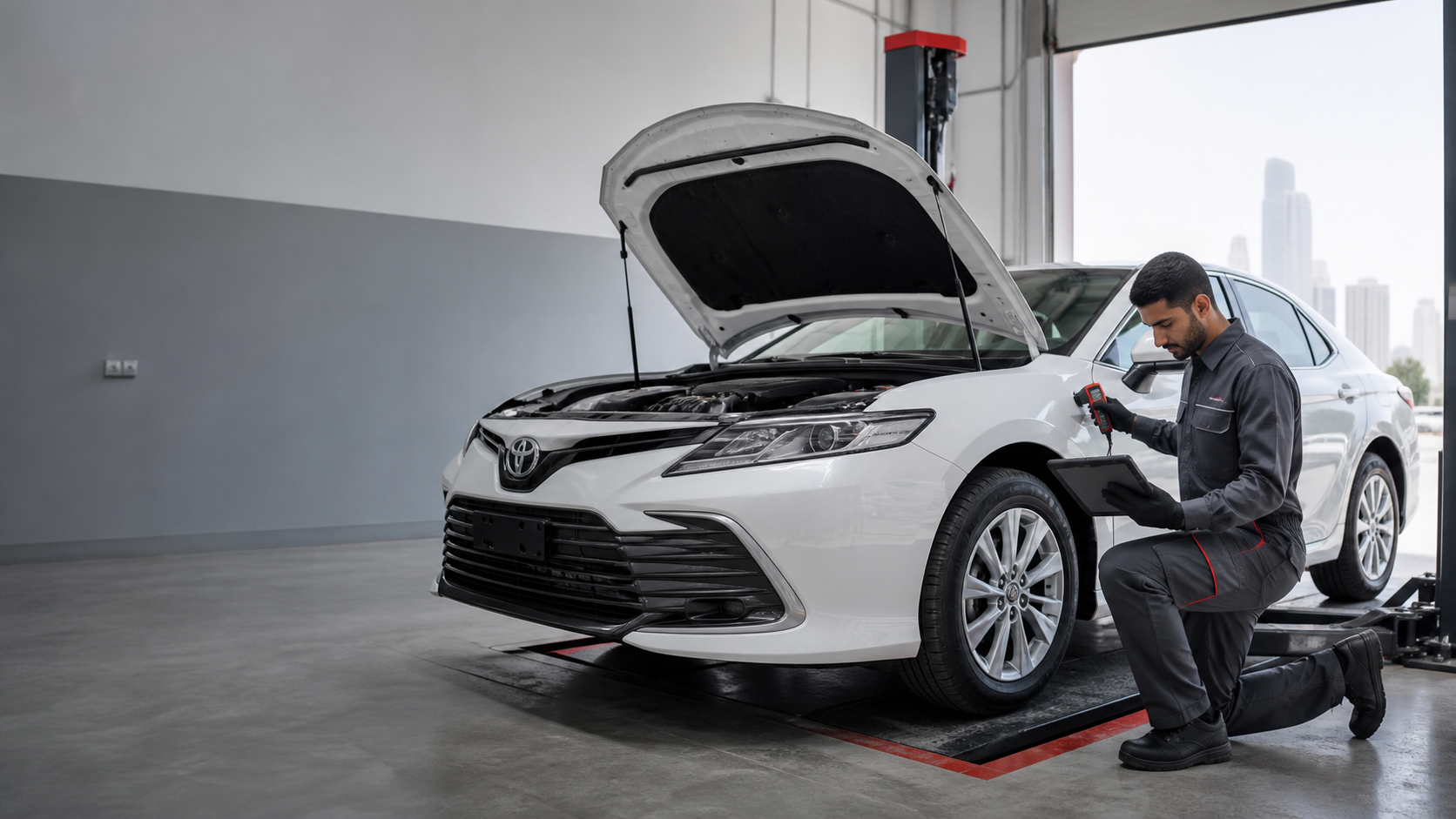 Pre-purchase Inspection service in a workshop near Meydan, Dubai