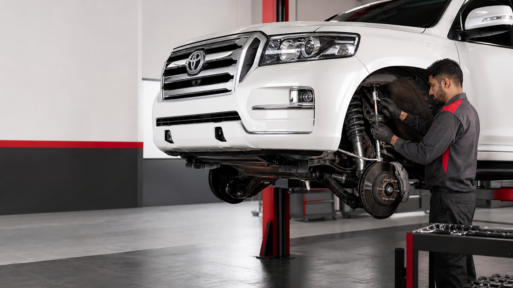 Suspension Alignment service in a workshop near Meydan, Dubai